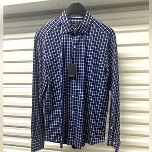 Bugatchi Blue Plaid Long Sleeve Button Down Shirt